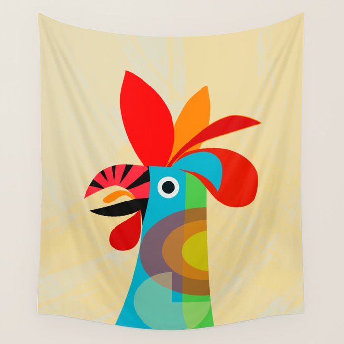 Rooster in bold colors Wall Tapestry Gallery Image 4