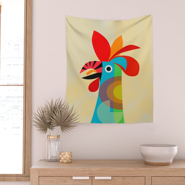 Rooster in bold colors Wall Tapestry Gallery Image 2