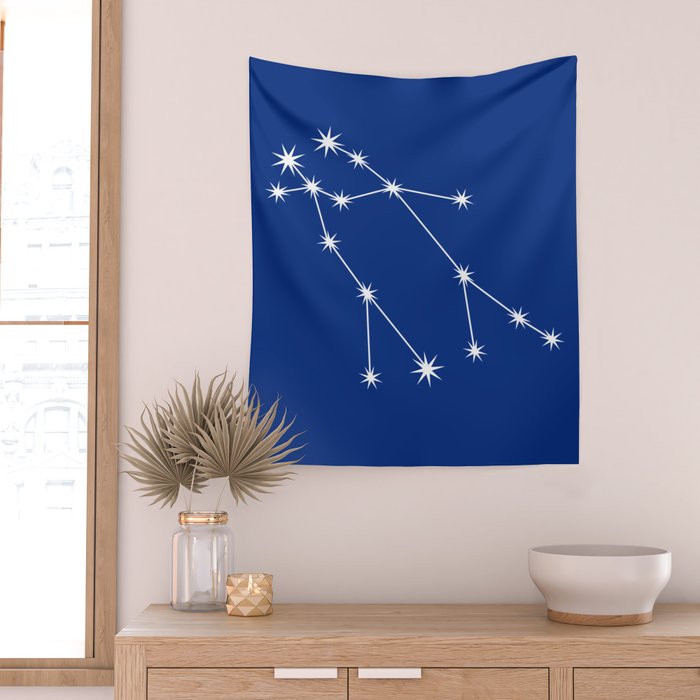 Gemini Zodiac Star Constellation Line Art Dark Blue Wall Tapestry Gallery Image 2