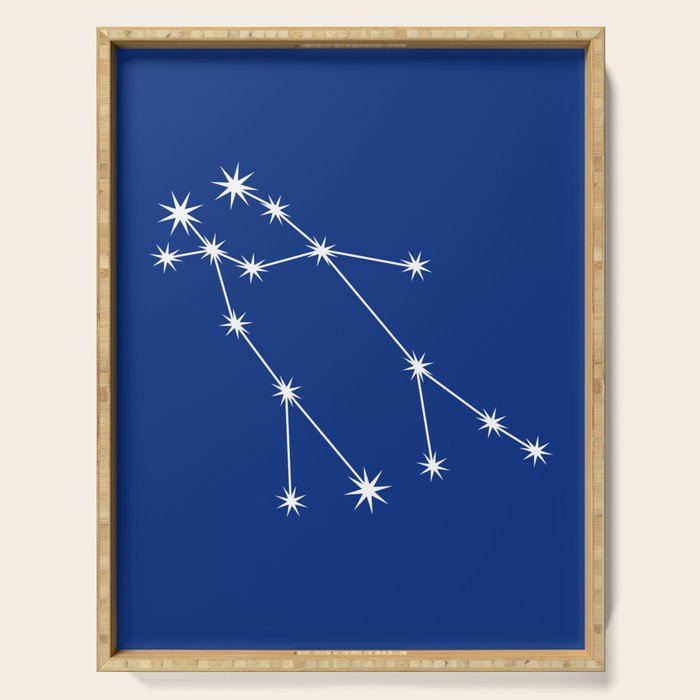 Gemini Zodiac Star Constellation Line Art Dark Blue Serving Tray Gallery Image 1