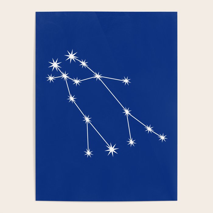 Gemini Zodiac Star Constellation Line Art Dark Blue Poster Gallery Image 4