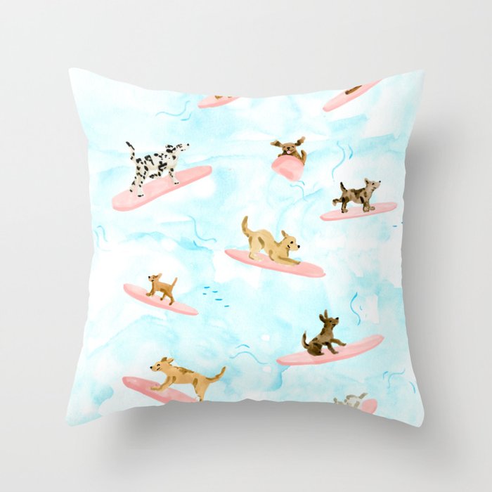 Dogs Surfing Throw Pillow Gallery Image 1