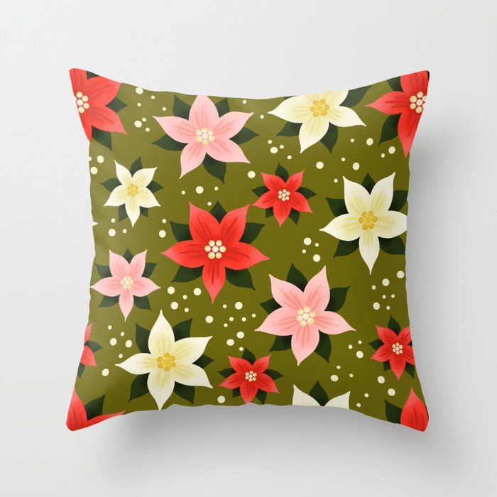 Poinsettia Pattern Throw Pillow Gallery Image 6
