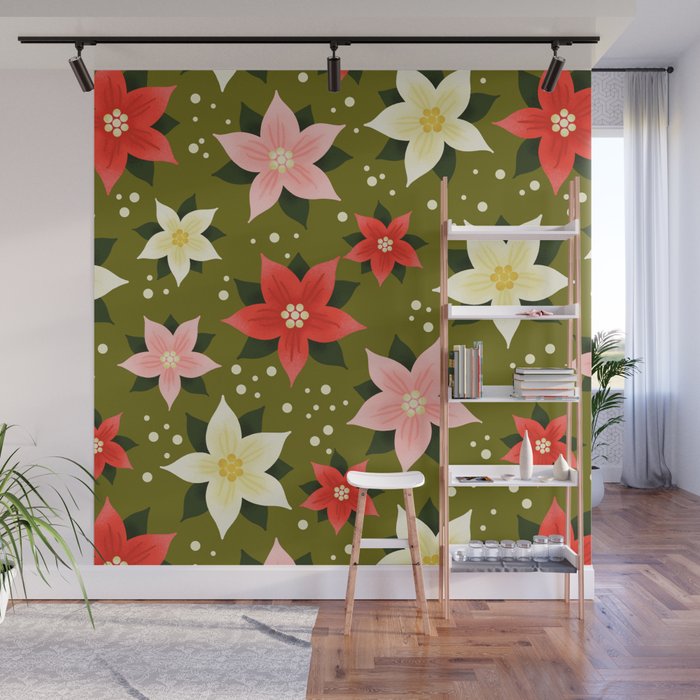 Poinsettia Pattern Wall Mural Gallery Image 1