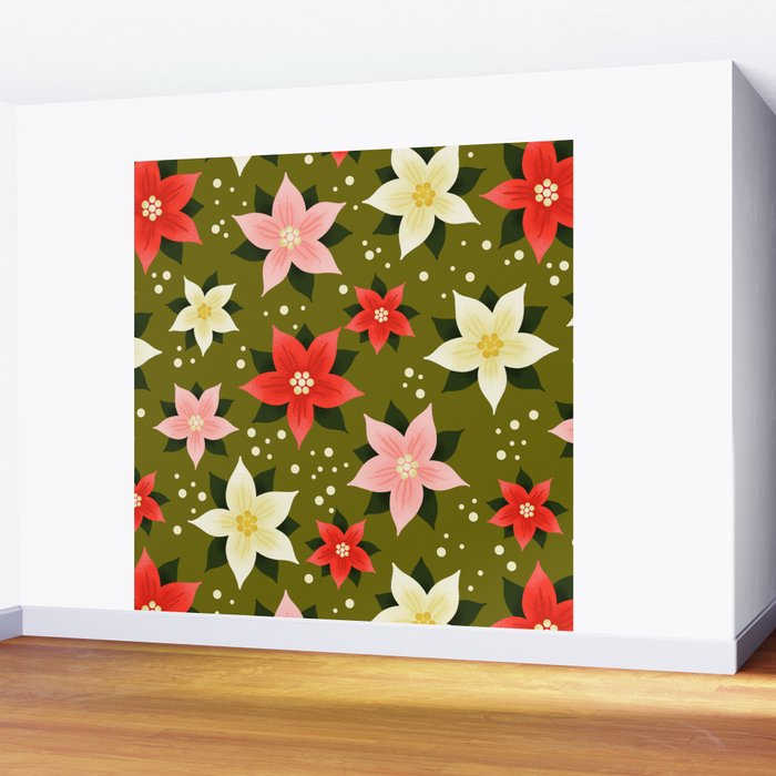 Poinsettia Pattern Wall Mural Gallery Image 2