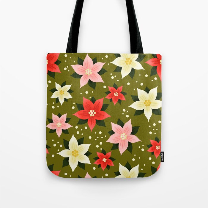 Poinsettia Pattern Tote Bag Gallery Image 1