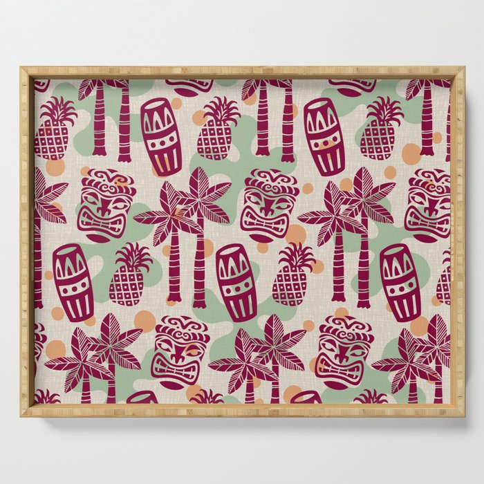 Retro Mid Century Modern Tiki Pattern 540 Red Green Orange and Beige Serving Tray Gallery Image 1