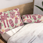 Retro Mid Century Modern Tiki Pattern 540 Red Green Orange and Beige Pillow Sham Gallery Image 2