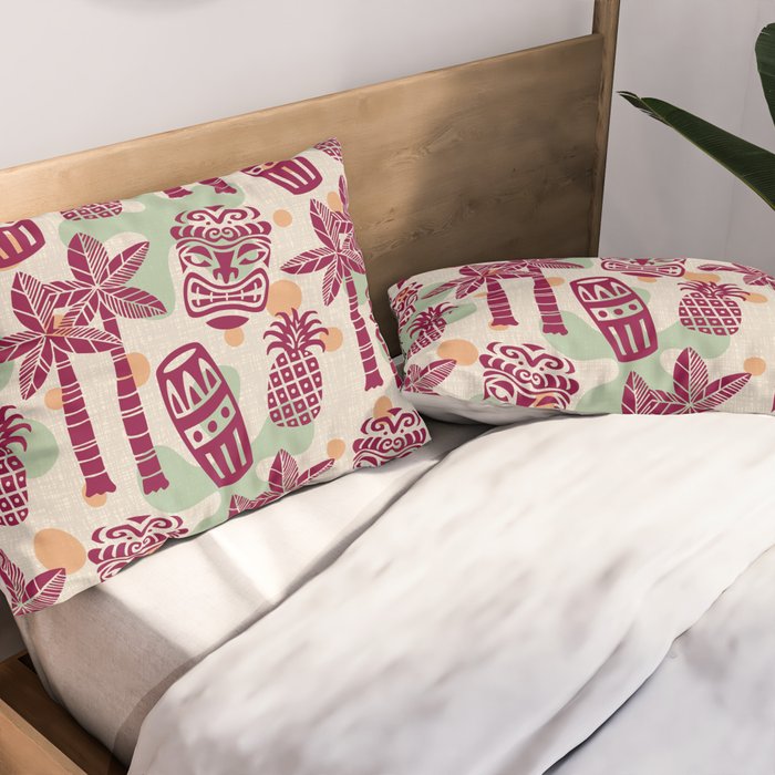 Retro Mid Century Modern Tiki Pattern 540 Red Green Orange and Beige Pillow Sham Gallery Image 2