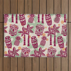 Retro Mid Century Modern Tiki Pattern 540 Red Green Orange and Beige Outdoor Rug Gallery Image 1
