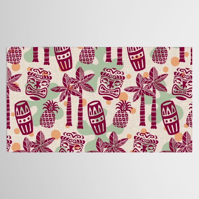 Retro Mid Century Modern Tiki Pattern 540 Red Green Orange and Beige Tablecloth Gallery Image 2