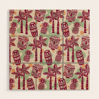 Retro Mid Century Modern Tiki Pattern 540 Red Green Orange and Beige Wood Wall Art Gallery Image 1