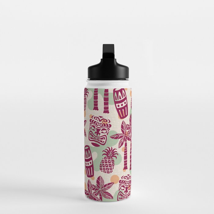 Retro Mid Century Modern Tiki Pattern 540 Red Green Orange and Beige Water Bottle Gallery Image 3