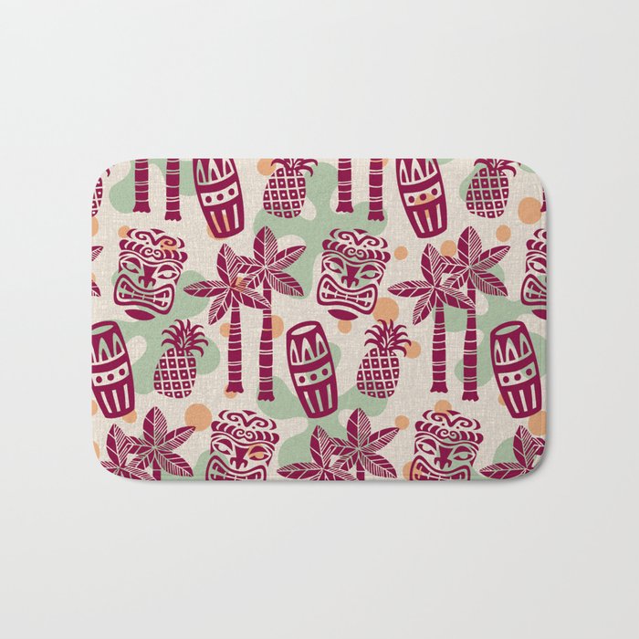 Retro Mid Century Modern Tiki Pattern 540 Red Green Orange and Beige Bath Mat Gallery Image 1