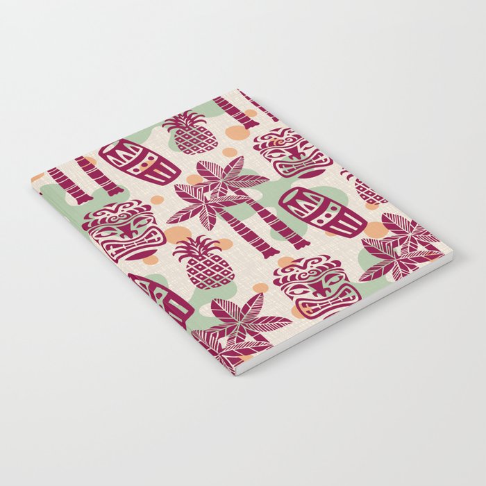 Retro Mid Century Modern Tiki Pattern 540 Red Green Orange and Beige Notebook Gallery Image 1