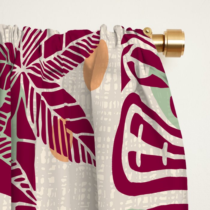 Retro Mid Century Modern Tiki Pattern 540 Red Green Orange and Beige Window Curtain Gallery Image 2
