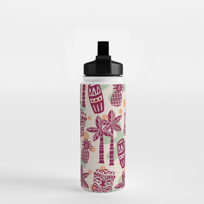 Retro Mid Century Modern Tiki Pattern 540 Red Green Orange and Beige Water Bottle Gallery Image 2