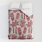 Retro Mid Century Modern Tiki Pattern 540 Red Green Orange and Beige Duvet Cover Gallery Image 6