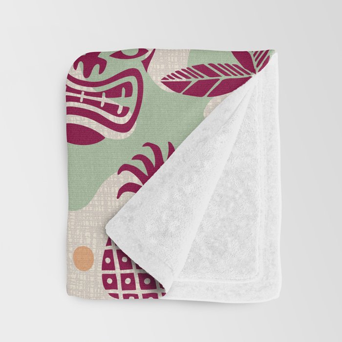 Retro Mid Century Modern Tiki Pattern 540 Red Green Orange and Beige Throw Blanket Gallery Image 3