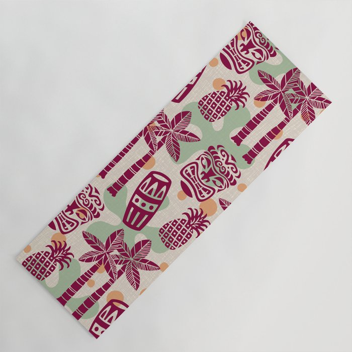 Retro Mid Century Modern Tiki Pattern 540 Red Green Orange and Beige Yoga Mat Gallery Image 1