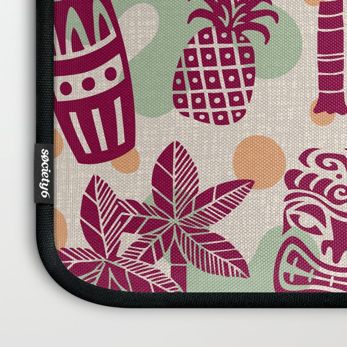Retro Mid Century Modern Tiki Pattern 540 Red Green Orange and Beige Laptop Sleeve Gallery Image 3