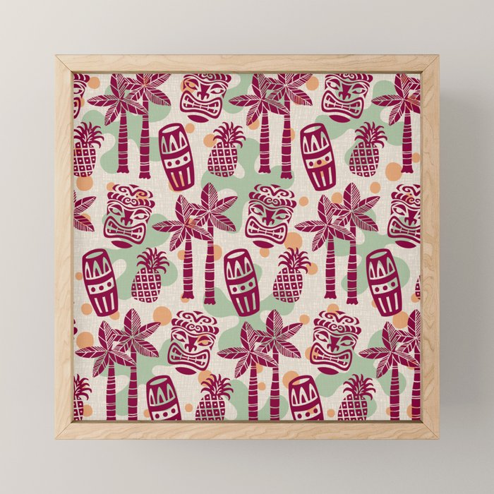 Retro Mid Century Modern Tiki Pattern 540 Red Green Orange and Beige Mini Art Print Gallery Image 1