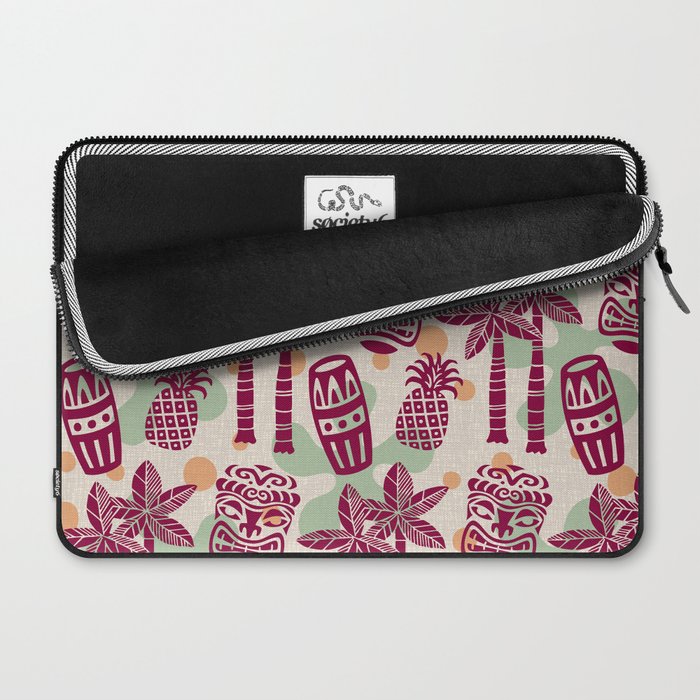 Retro Mid Century Modern Tiki Pattern 540 Red Green Orange and Beige Laptop Sleeve Gallery Image 2