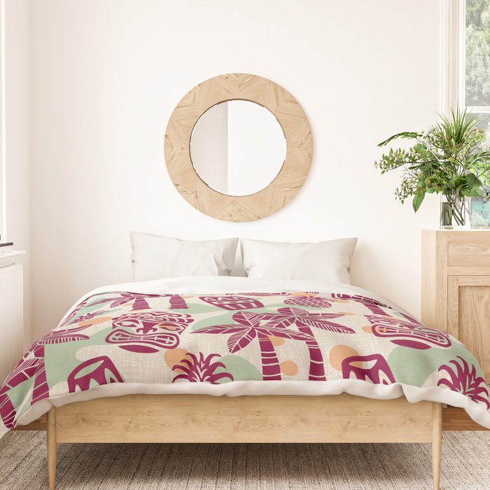 Retro Mid Century Modern Tiki Pattern 540 Red Green Orange and Beige Duvet Cover Gallery Image 3