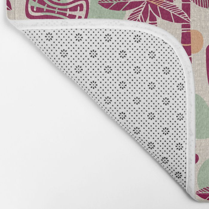 Retro Mid Century Modern Tiki Pattern 540 Red Green Orange and Beige Bath Mat Gallery Image 2