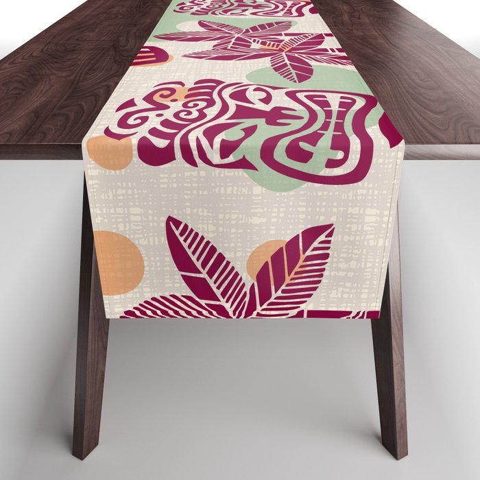 Retro Mid Century Modern Tiki Pattern 540 Red Green Orange and Beige Table Runner Gallery Image 1