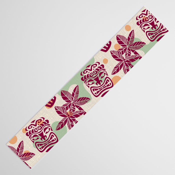 Retro Mid Century Modern Tiki Pattern 540 Red Green Orange and Beige Table Runner Gallery Image 3
