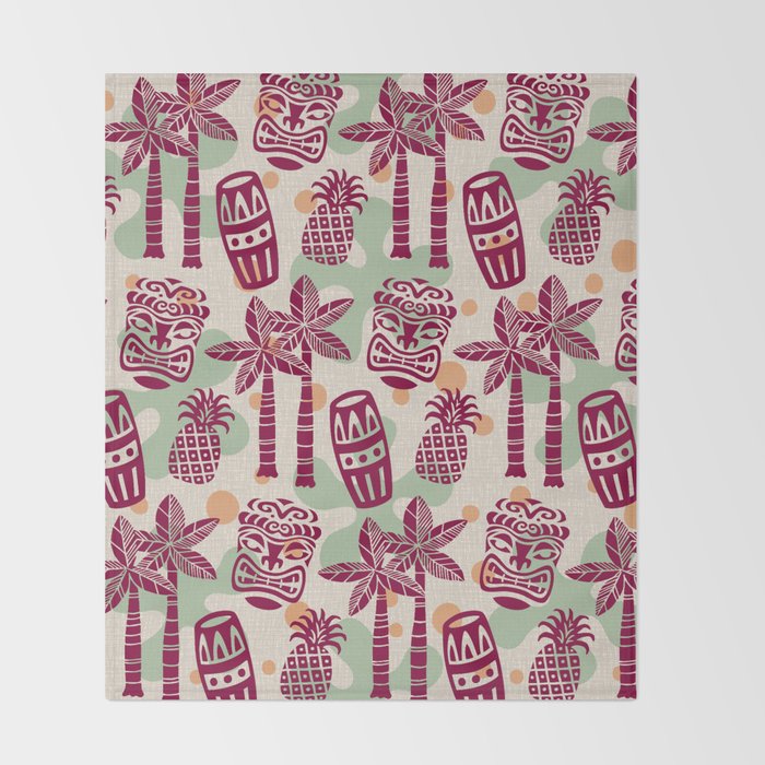 Retro Mid Century Modern Tiki Pattern 540 Red Green Orange and Beige Throw Blanket Gallery Image 2