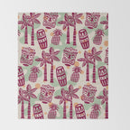 Retro Mid Century Modern Tiki Pattern 540 Red Green Orange and Beige Throw Blanket Gallery Image 2