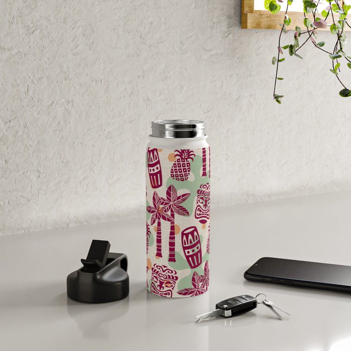 Retro Mid Century Modern Tiki Pattern 540 Red Green Orange and Beige Water Bottle Gallery Image 4