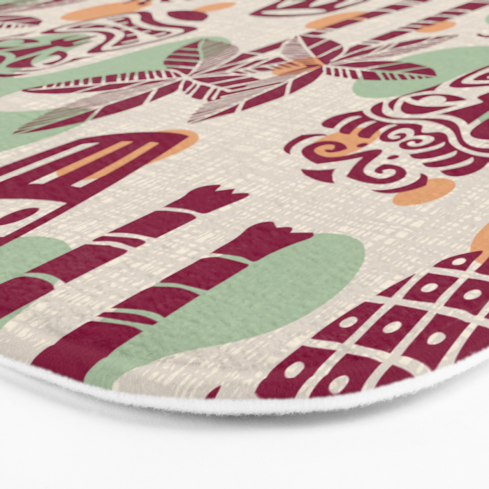 Retro Mid Century Modern Tiki Pattern 540 Red Green Orange and Beige Bath Mat Gallery Image 3