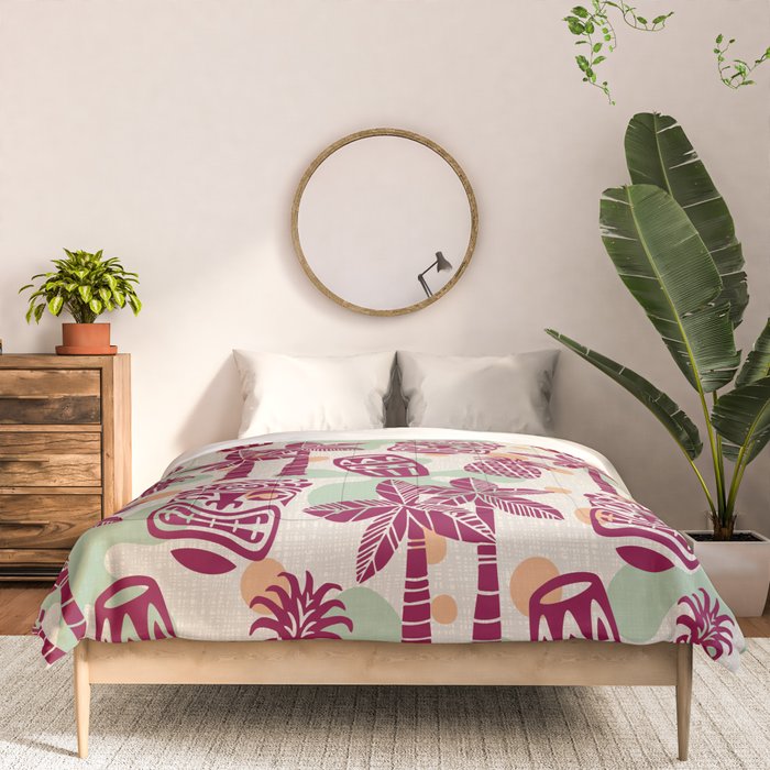 Retro Mid Century Modern Tiki Pattern 540 Red Green Orange and Beige Comforter Gallery Image 3