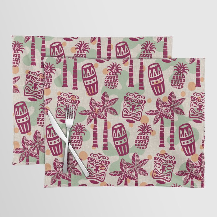 Retro Mid Century Modern Tiki Pattern 540 Red Green Orange and Beige Placemat Gallery Image 1