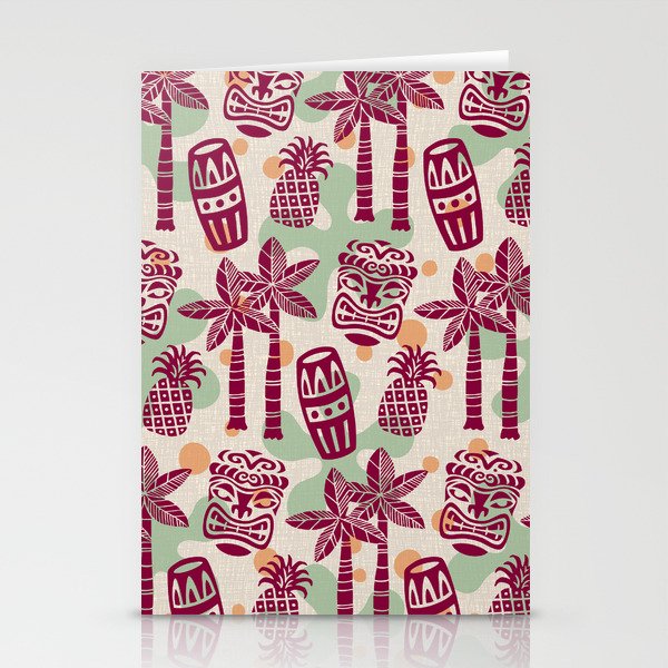Retro Mid Century Modern Tiki Pattern 540 Red Green Orange and Beige Stationery Card Gallery Image 2