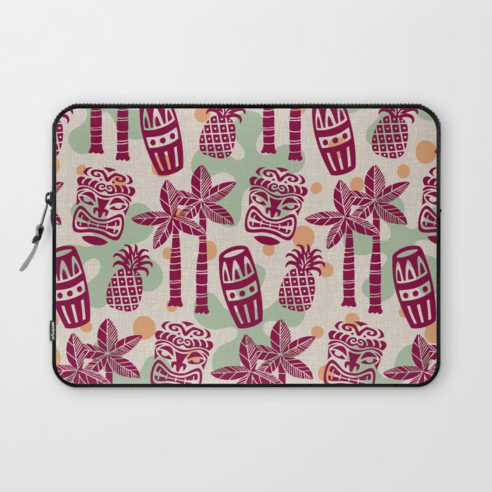 Retro Mid Century Modern Tiki Pattern 540 Red Green Orange and Beige Laptop Sleeve Gallery Image 1