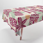 Retro Mid Century Modern Tiki Pattern 540 Red Green Orange and Beige Tablecloth Gallery Image 1