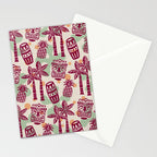 Retro Mid Century Modern Tiki Pattern 540 Red Green Orange and Beige Stationery Card Gallery Image 2