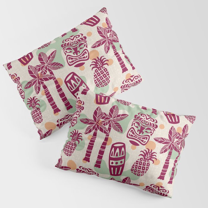 Retro Mid Century Modern Tiki Pattern 540 Red Green Orange and Beige Pillow Sham Gallery Image 3