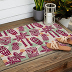Retro Mid Century Modern Tiki Pattern 540 Red Green Orange and Beige Outdoor Rug Gallery Image 2