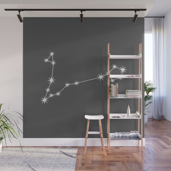 Pisces Zodiac Star Constellation Line Art Grey Wall Mural Gallery Image 1