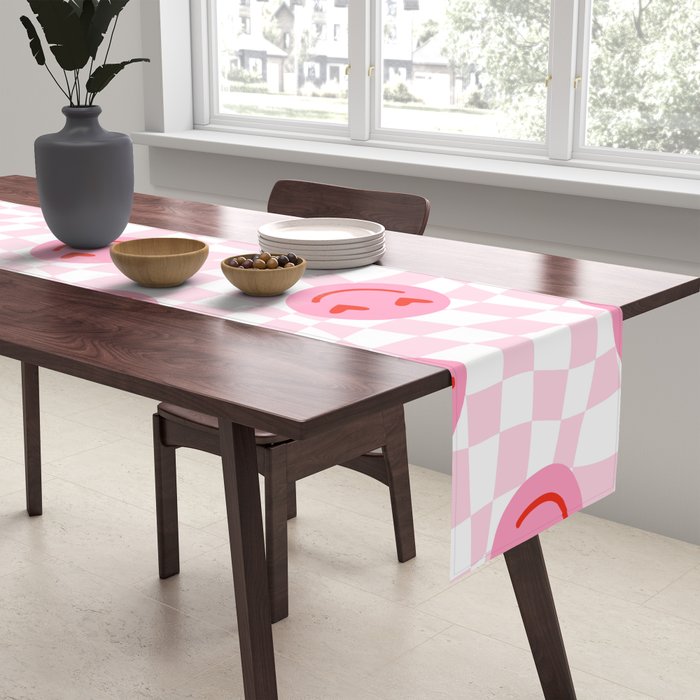 Romantic heart eye face checkered pattern Table Runner Gallery Image 2