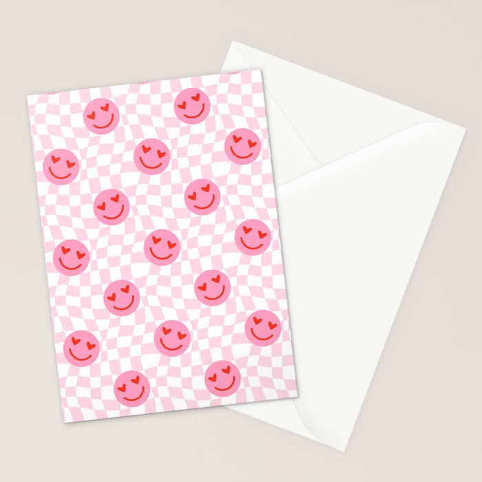 Romantic heart eye face checkered pattern Stationery Card Gallery Image 2