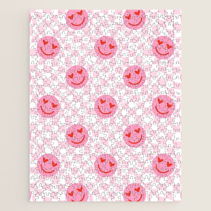 Romantic heart eye face checkered pattern Jigsaw Puzzle Gallery Image 1