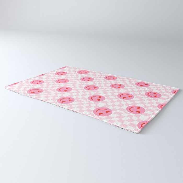Romantic heart eye face checkered pattern Rug Gallery Image 3