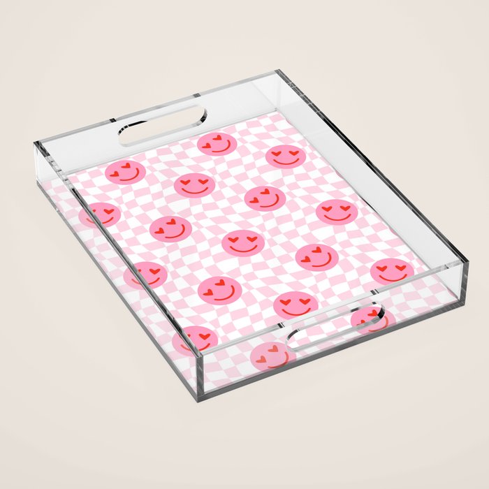 Romantic heart eye face checkered pattern Acrylic Tray Gallery Image 1