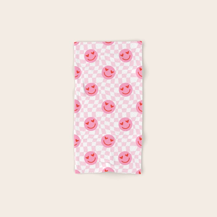 Romantic heart eye face checkered pattern Bath Towel Gallery Image 1